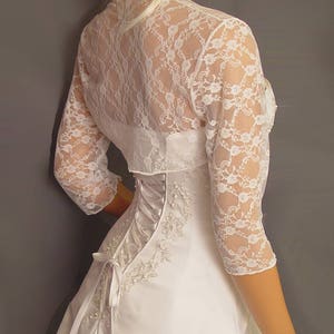 Lace bolero jacket wedding shrug 3/4 sleeve bridal wrap LBA301 AVAILABLE in white and 6 other colors image 2