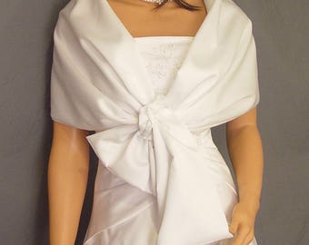 Satin pull thru wrap wedding shawl scarf cover up long shrug bridal evening stole prom capelet SW101 AVL IN white and 18 other colors