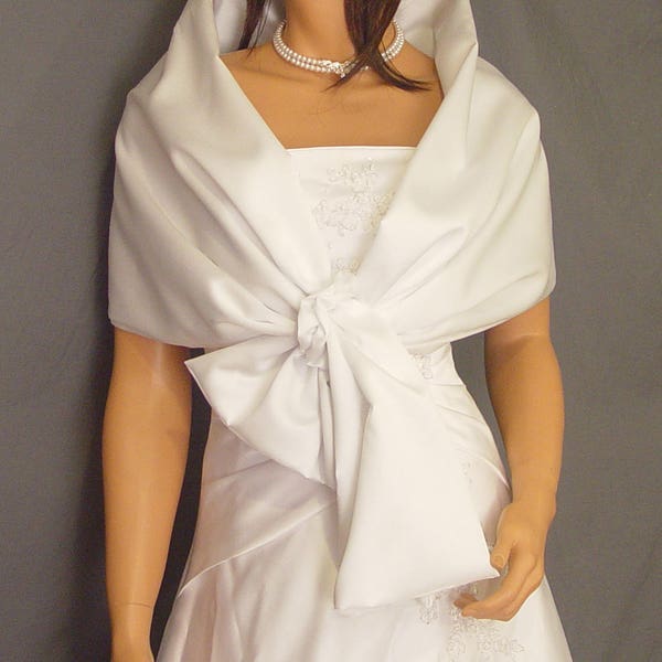 Satin pull thru wrap wedding shawl scarf cover up long shrug bridal evening stole prom capelet SW101 AVL IN white and 18 other colors