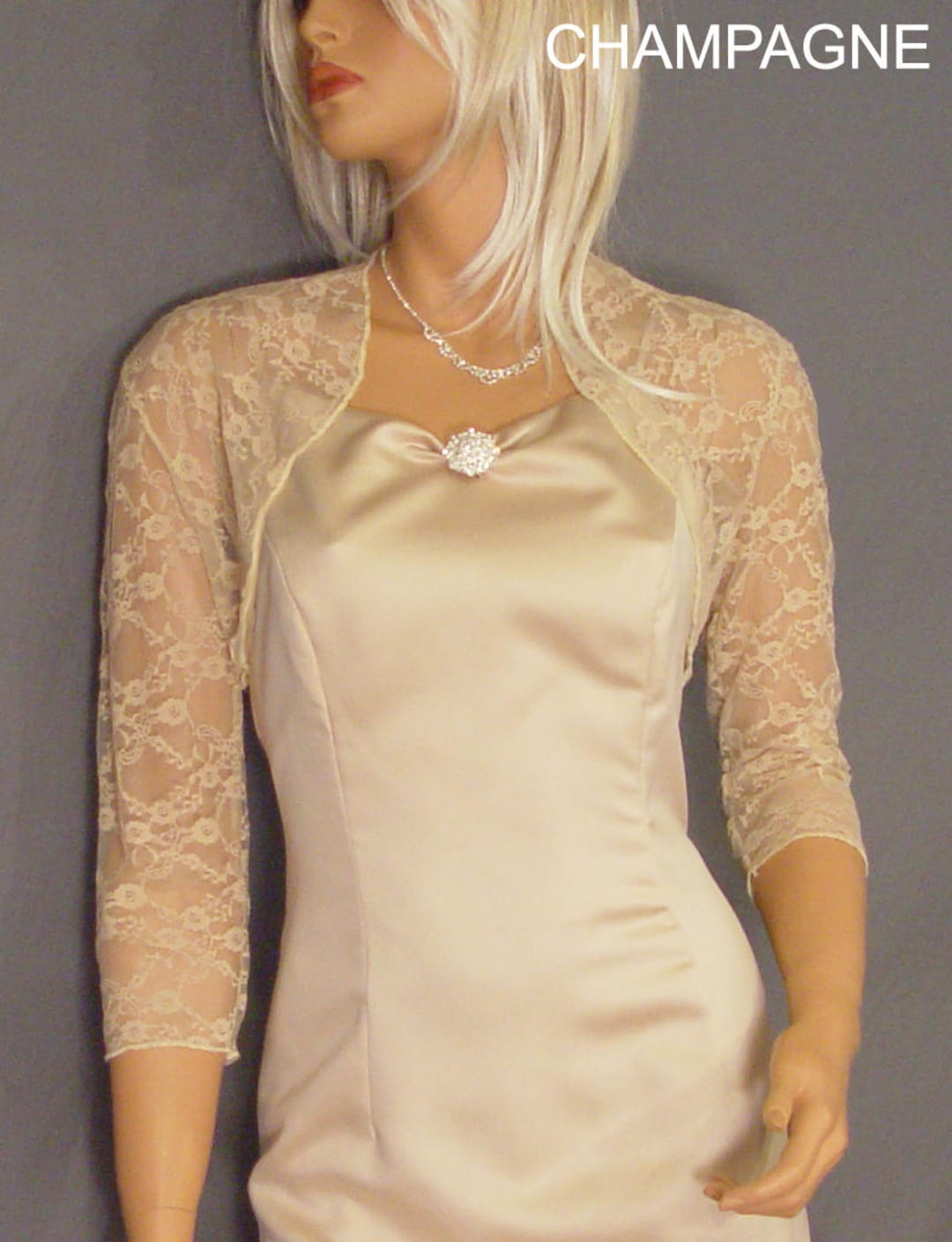 Lace Bolero Jacket Shrug 3/4 Sleeve Bridal or Prom Cover up Small