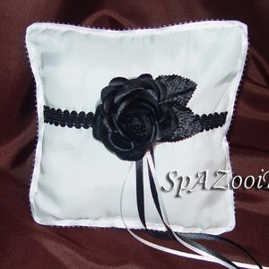 Black & White Satin Ring Bearer Wedding Bridal Pillow And Basket Set image 2