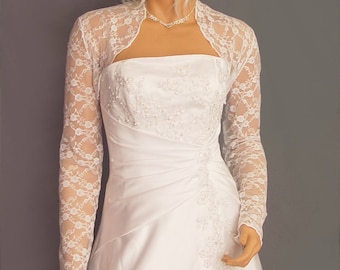 Lace bolero jacket shrug long sleeve wedding bridal cover up shawl LBA302 AVAILABLE in white and 4 other colors small through plus size!