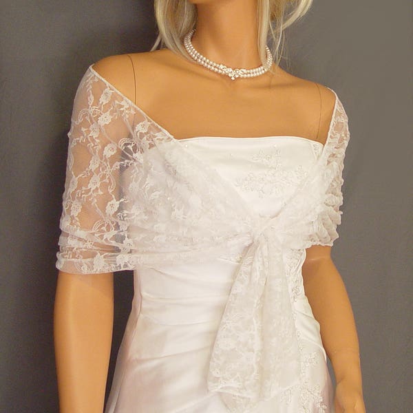 Pull en dentelle à travers la mariée Wrap mariage châle écharpe couvrez-vous de long Sheer Prom soirée haussement d’épaules volé LW300 disponible en blanc et 6 autres couleurs