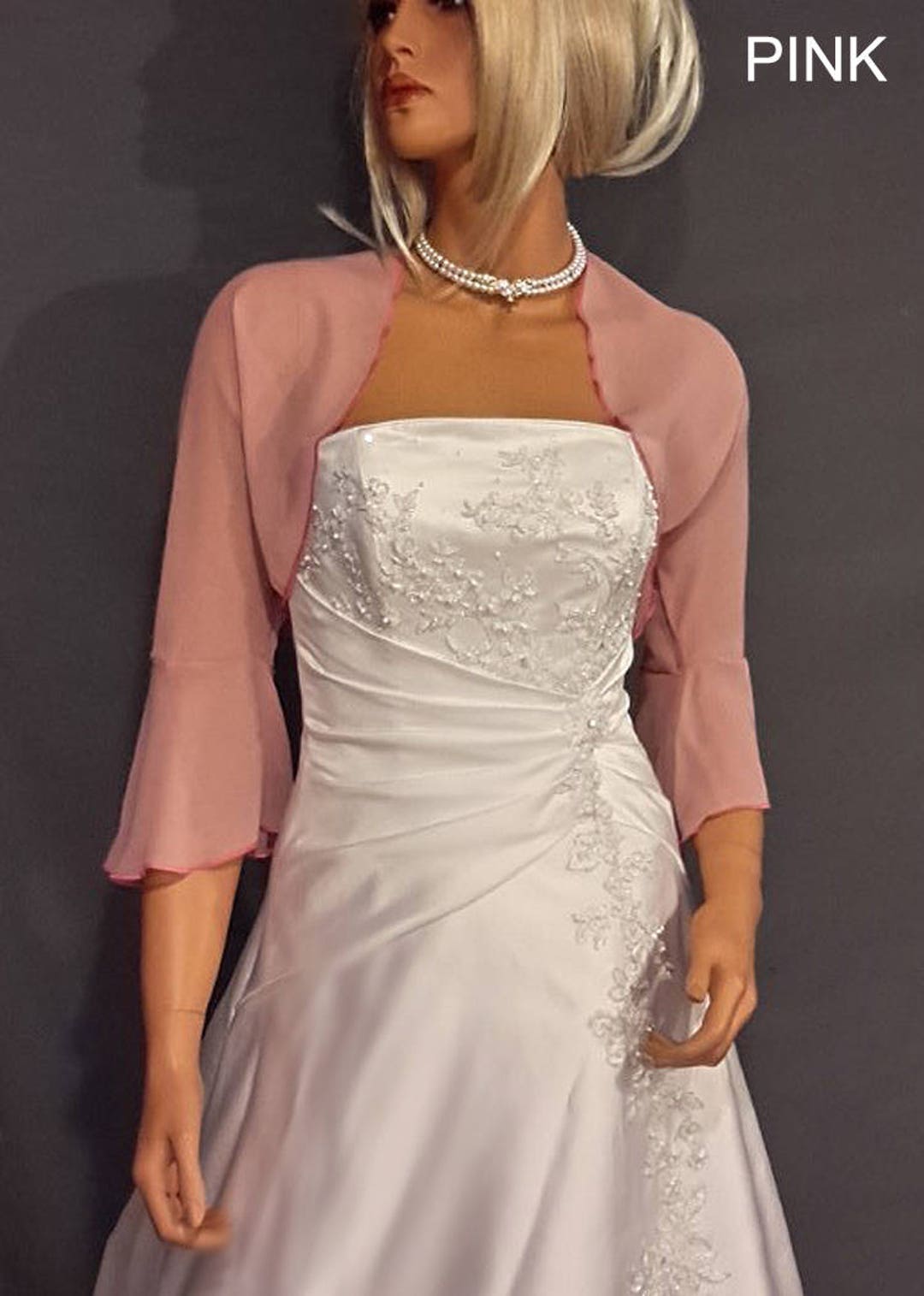 Open-Front Short Chiffon Bolero with Hanky Hem | David's Bridal