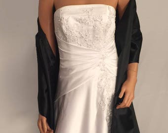 Satin wrap wedding shawl scarf bridal sash cover up long shrug stole prom evening long wrap SW100 AVL IN jet black and 18 other colors