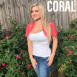 Coral bolero jacket for wedding sales