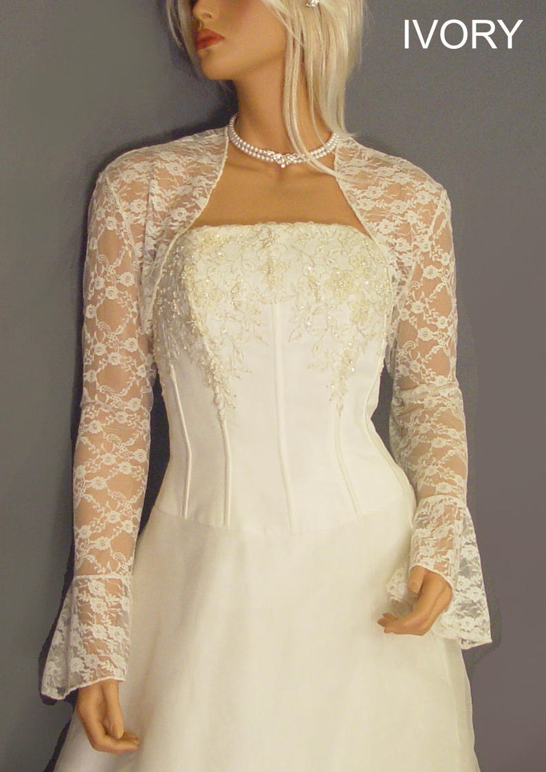 Long Bell Sleeve Lace Bolero Jacket Shrug Wedding Bridal Wrap Etsy