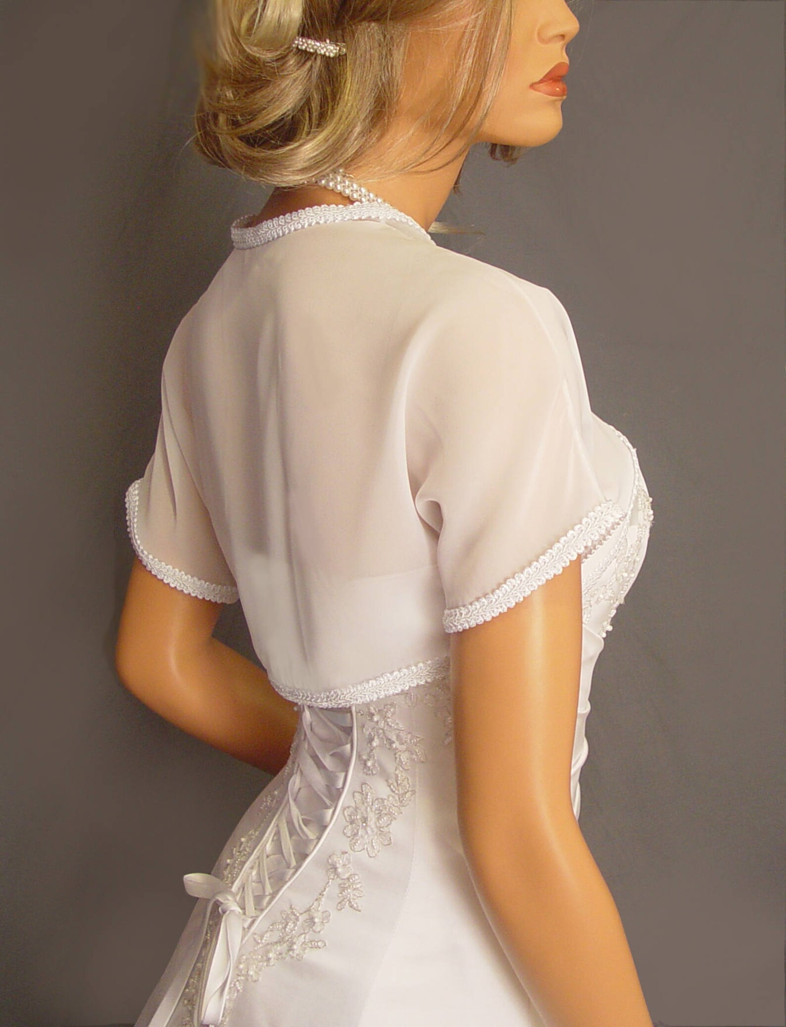 Chiffon Bridal Bolero Jacket Shrug Short Sleeve Trimmed Prom Etsy