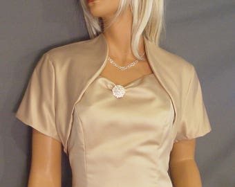 Satin bolero jacket bridal shrug wedding cover up short sleeve SBA100 AVAILABLE in champagne and 17 other colors. Small through plus size!