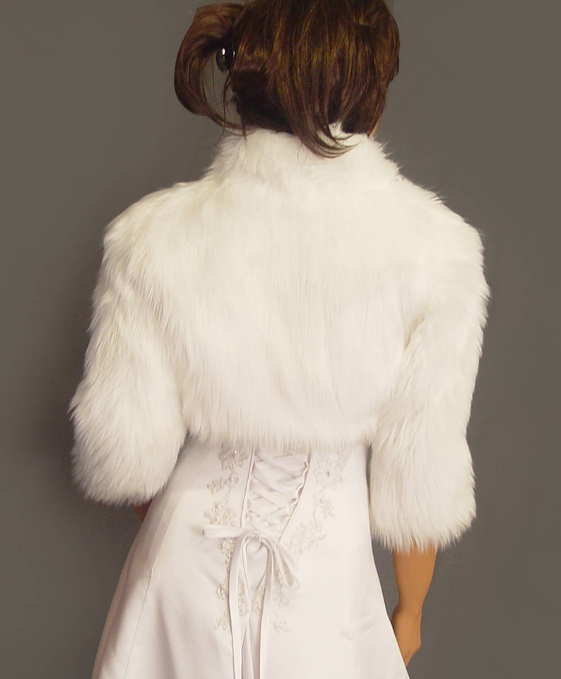 Faux Fur Bolero Shrug Jacket 3/4 Sleeve/ Collar Wedding Wrap | Etsy