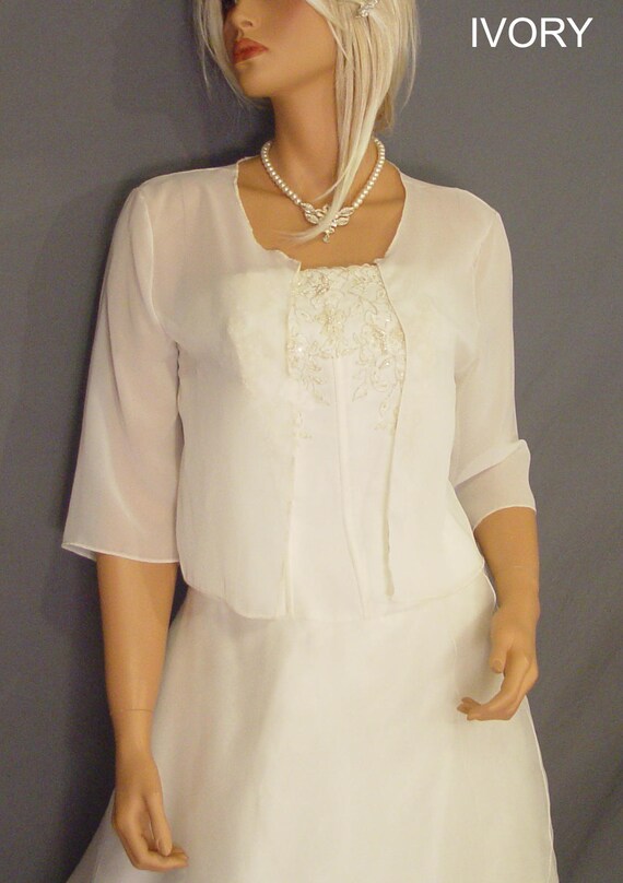 Chiffon Bolero Jacket With 3 4 Sleeves Hip Length Shrug Wedding Coat Cover up Sheer Bridal Wrap CBA214 AVL in Ivory and 11 Other Colors Etsy UK