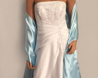 Satin wrap wedding shawl scarf bridal sash cover up long shrug stole prom evening long wrap SW100 AVL IN baby blue and 18 other colors