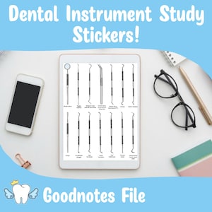 Iconos de imágenes de instrumentos dentales Adhesivos para instrumentos de restauración Configuración básica de casete para asistentes dentales Herramientas de estudio