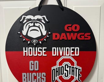 House Divided Wooden Door Hanger: College Football Team Sign