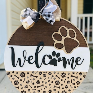 Paw Print Welcome Door Hanger, Handmade Wooden Animal Lover Sign