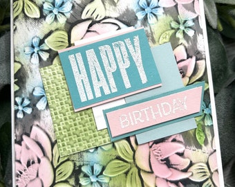 Beautiful Floral Embossed Birthday Card Handmade Happy Birthday Greeting Card Notecard