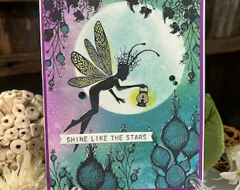 Lavinia Stamps Woodland Fairy Whimsical OOAK Handmade Greeting Card Notecard Shine Like the Stars All Occasion Card