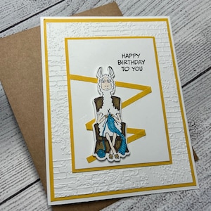 Funny KNITTING LLAMA zany zoo Happy Birthday Card Handmade Greeting