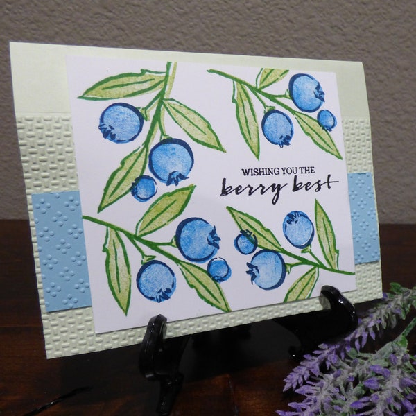 Blueberries Notecard, Any Occasion Card, Blueberry Blank Stationery Handmade Card, Berry Blessings, Stampin Up Card