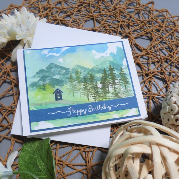 Masculine Card Handmade Mountain Scene Guy Card Card for Him Watercolor Birthday Card Stampin Up