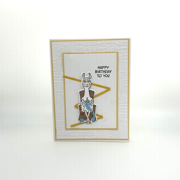 Funny KNITTING LLAMA zany zoo Happy Birthday Card Handmade Greeting