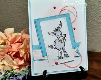 Darling Donkey Handmade Any Occasion Card, Donkey Birthday Thank You Card, Stampin Up Notecard, Adorable Greeting Card, Blank Notecard