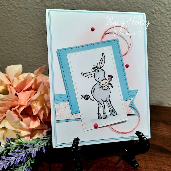 Darling Donkey Handmade Any Occasion Card, Donkey Birthday Thank You Card, Stampin Up Notecard, Adorable Greeting Card, Blank Notecard