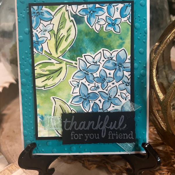 FLORAL Hydrangea Handmade Greeting Card THANKFUL for your friend