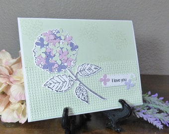 Hydrangea Haven I Love You Card, Any Occasion Notecard, Stampin Up Card, Handmade Hydrangea Card, Valentine Mother's Day Birthday