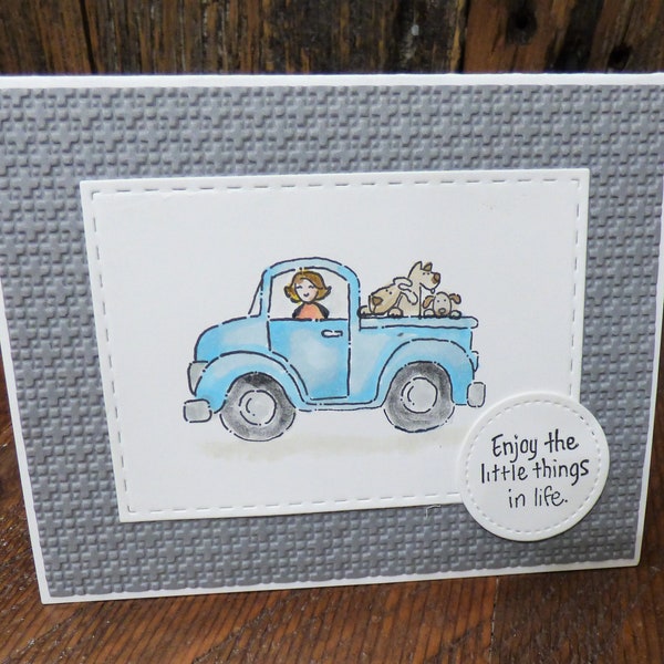 Masculine Card, Classic Truck Dogs Greeting Card, Notecard, Stampin Up Card, Handmade Guy Birthday, Enjoy the Little things
