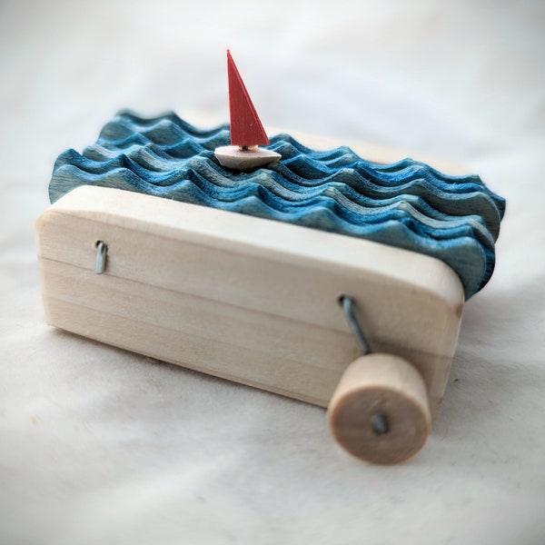 Kinetic sculpture Wooden sailboat nautical art automaton sculpture desk art gift for boss