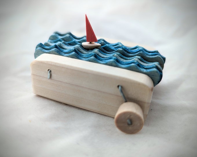 Wooden Sailboat Kinetic Sculpture: Nautical Automaton Desk Art