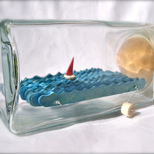 ship in a bottle automata in upcycled glass jar