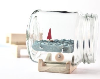 Ship in a bottle kinetic sculpture desk art gift for sailor fidget object interactive art sculpture nautical decor