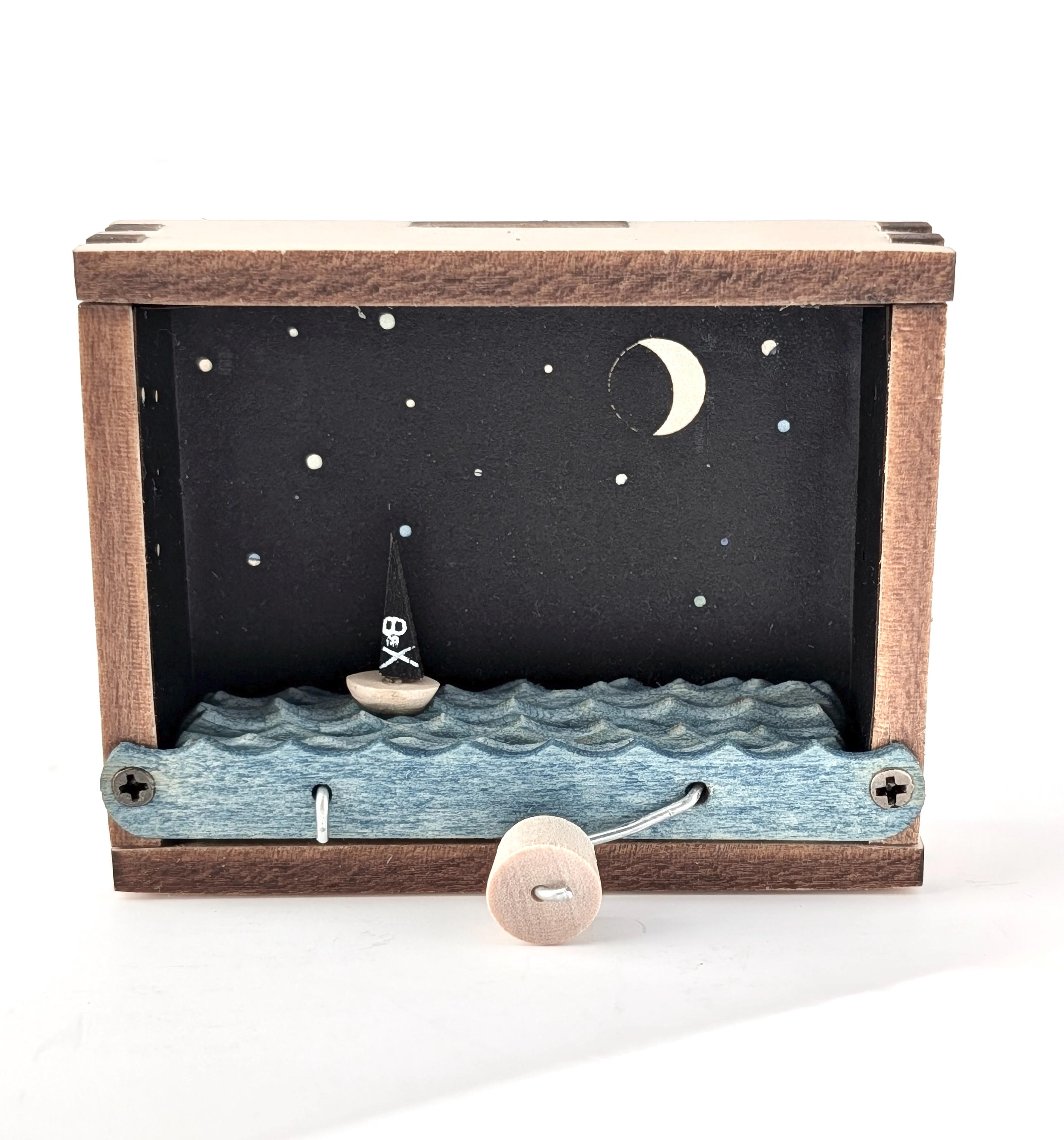 Pirate Ship kinetic wooden sculpture tiny desk art sailboat decor