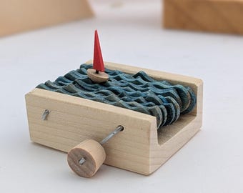 handmade Kinetic sculpture Wooden sailboat nautical automaton Maritime gift for sailor