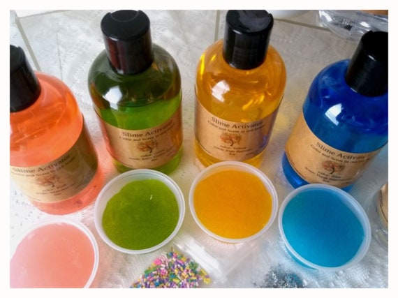 Slime Activator Pre Colored, Pre Scented, 4 Colors, 4 Scents, Super Easy,  Less Mess, Choose the Set or Just One. Blue, Pink, Yellow, Green, 