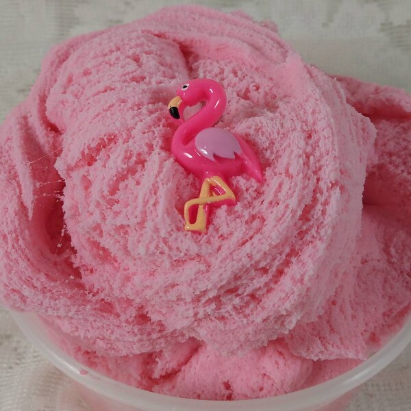Up to a Quart of Watermelon Cloud slime, pink with flamingo charm and foam chunks, 8 oz or sample 2.3 oz