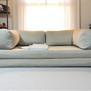 Off White Modular Samt Sofa: Ottoman Pouf, waschbare Bezüge