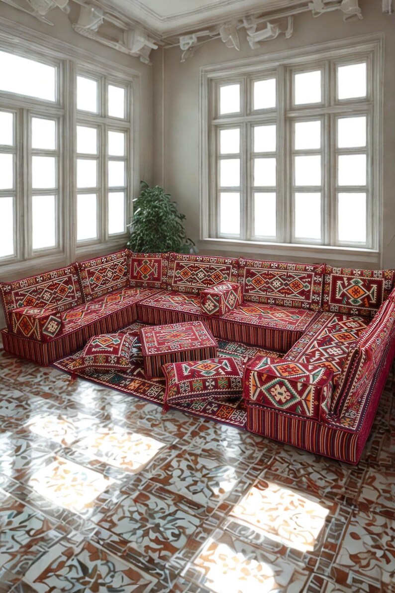 18 Piece Turkish Floor Seating Set - Burgundy Anatolian - 20 Cm / 7.9 ...