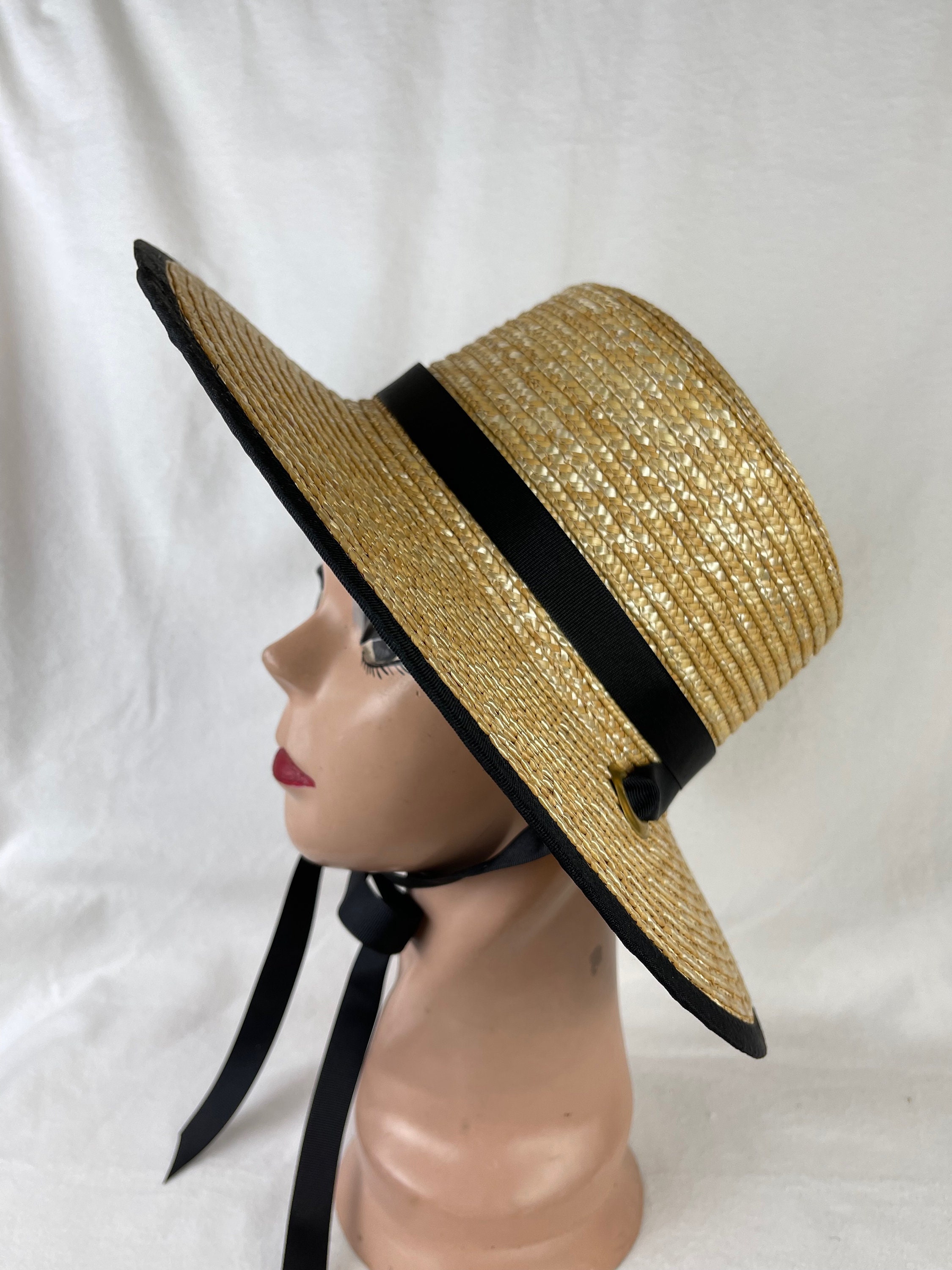NYFASHION101 Unisex Grosgrain Ribbon Straw Skimmer Boater