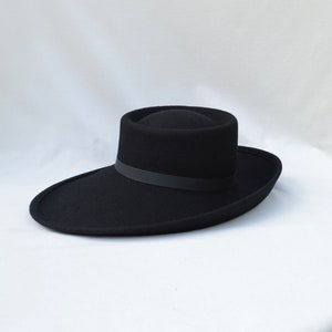Black Large Brim Wool Felt Hat /Black Felt Side Rolled Brim Telescope Hat / Millinery / Felt Telescope Brim Hat image 7