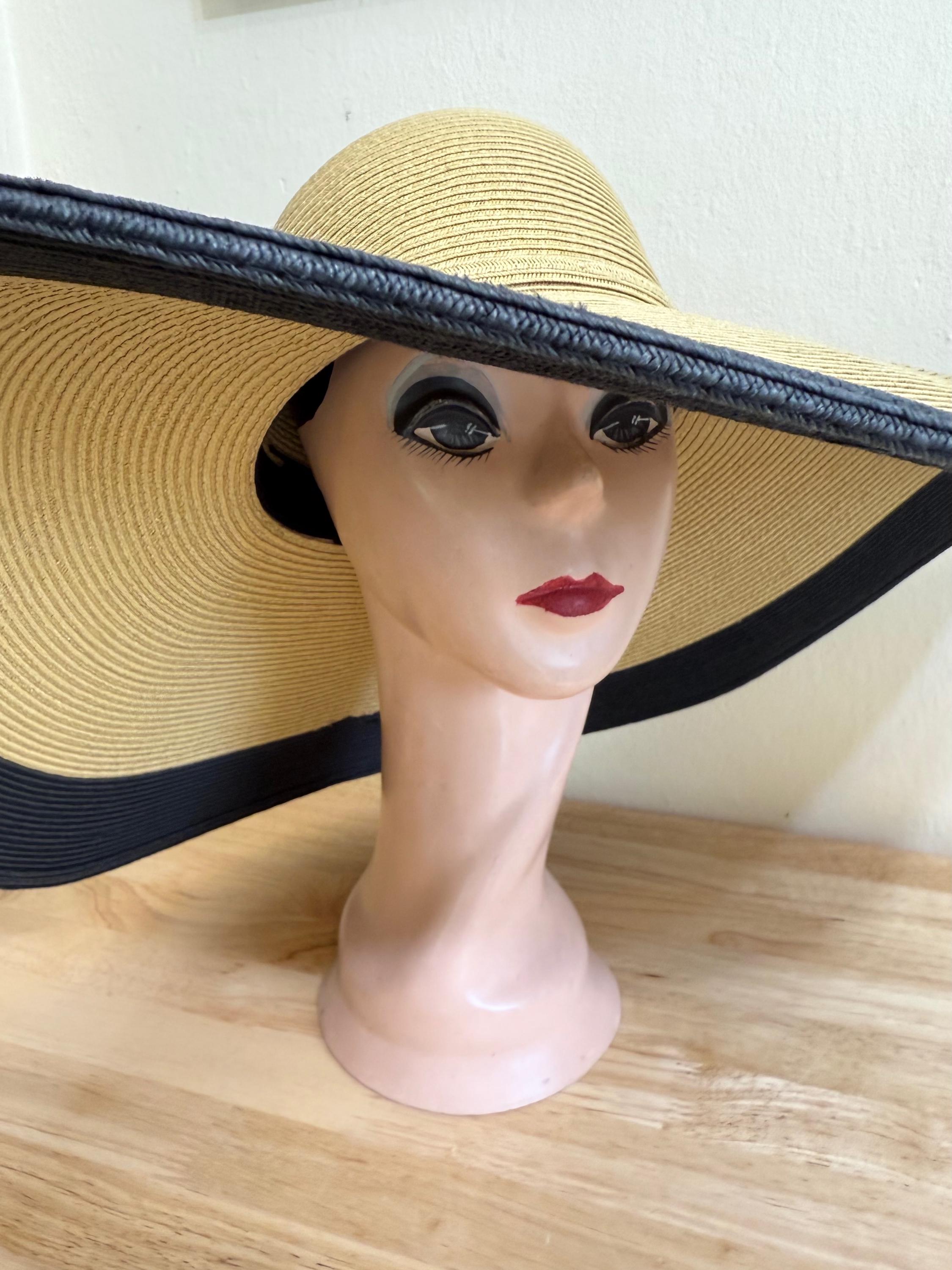 Two Tone Tan & Black Straw Sun Hat: 8-inch Brim, Kentucky  display picture 1