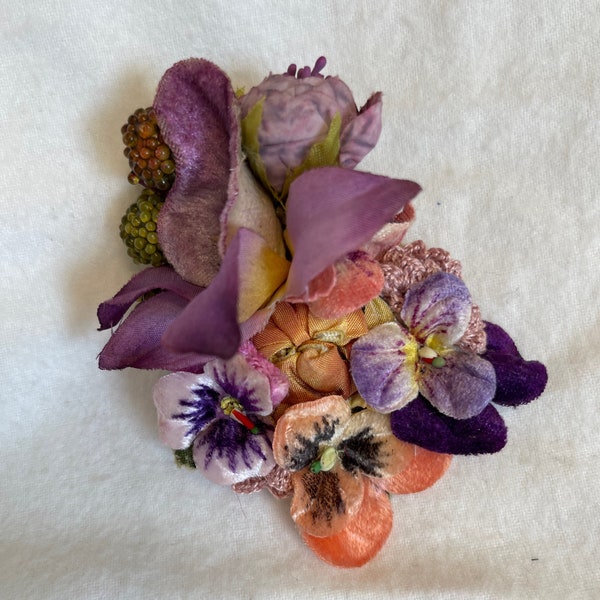 Vintage Assorted flower Hat Pin With Pansy's And Berries / Vintage Flower Hat Pin / One Of A kind Hat Pin / Vintage Hat Pin