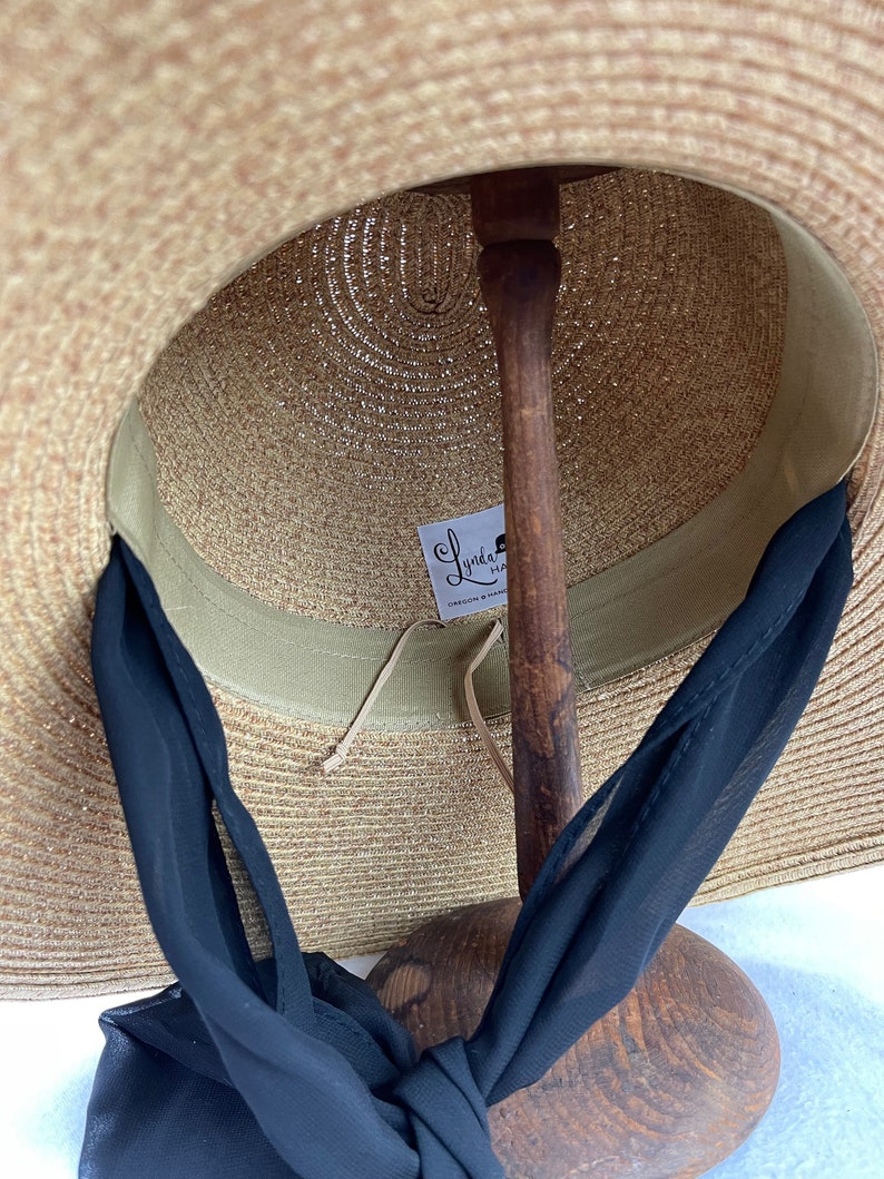 Wheat Color 4 Inch Downturn Brim Straw Hat With Changeable Scarf Trim / Sun Hat With Chin Tie / Straw Lg Brim Beach Hat / Retro Sun Hat image 10