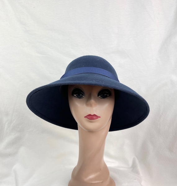 Navy Blue Wool Felt 4 Inch Brim Lampshade Hat retro Navy Felt