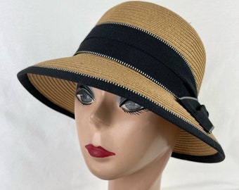 Small Head Size Wheat Cloche Hat: Vintage Style Bucket Hat with Bow (20-22 inch Head Size)
