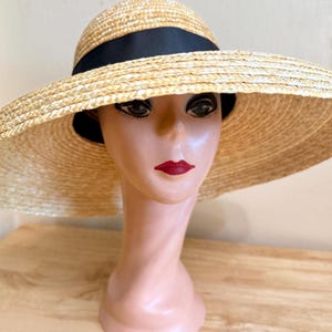 Wide Brim Wheat Straw 5 Inch Brim Hat: Dior Style Hat / Audrey Hepburn Style, Removable Grosgrain Ribbon image 7