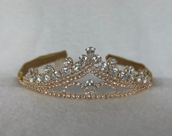 Girls Gold Rhinestone Tiara  / Toddler Tiara / Flower Girl Tiara / Pageant Tiara / Petite Tiara