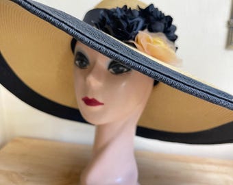 Vintage EMME Boutique Sheer Organdy Hat, Bonwit Teller, 1970\'s Vintage Sheer Black Organdy Hat With Wide Brim, 21 Inch Head  main image 2